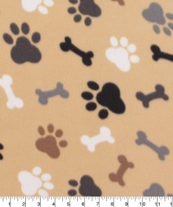 Blizzard Fleece Fabric Neutral Paws and Bones