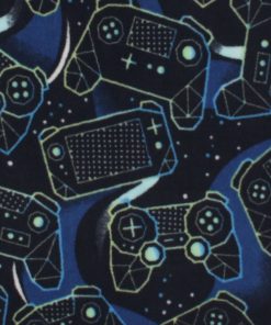 Blue Gaming on Black Anti Pill Fleece Fabric