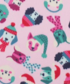 Christmas Winter Dogs on Pink Blizzard Fleece Fabric