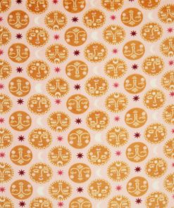 Orange Celestial Faces Sew Lush Fleece Fabric