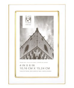 4 x 6 White   Gold Enamel Tabletop Picture Frame by Place   Time