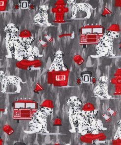 Fire Rescue Dalmatians on Gray Anti Pill Fleece Fabric