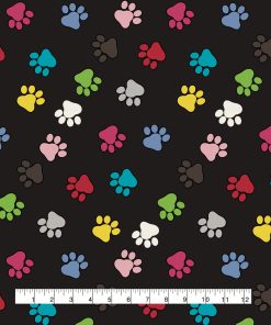 Novelty Cotton Fabric Multi Colors Paws on Black