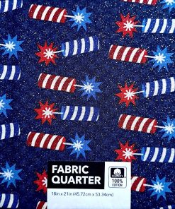 18 x 21 Tossed Firecrackers Glitter Cotton Fabric Quarter 1pc