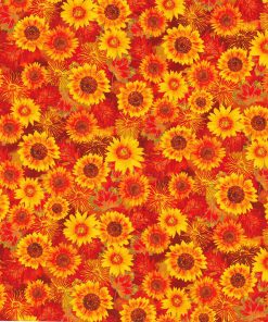 Fabric Traditions Bright Sunflowers And Leaves Harvest Cotton Fabric