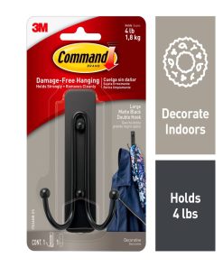 Command 4lbs Matte Black Large Decorative Double Hook   Strip - 1