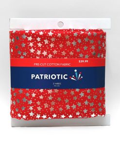 3yd Patriotic White   Red Star Precut Foil Cotton Fabric
