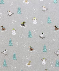 Sledding Dogs on Gray Super Snuggle Christmas Flannel Fabric