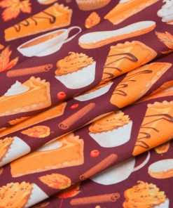 Fall Donuts   Pies on Burgundy Cotton Fabric