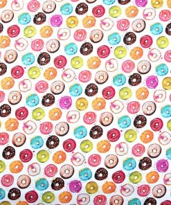 Rainbw Donuts On White Novelty Cotton Fabric