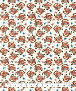 Tossed Red Trucks   Stars Patriotic Cotton Fabric