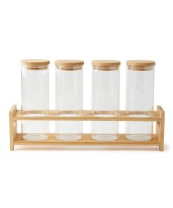 4ct Tall Glass Jars   Wood Organization Shelf by Park Lane