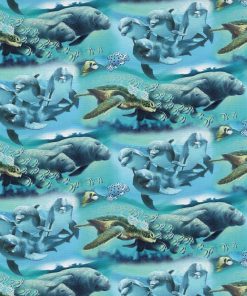 David Textiles Dolphins   Manatees on Blue Novelty Cotton Fabric