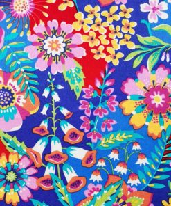 Multicolor Floral on Blue Luxe Flannel Fabric