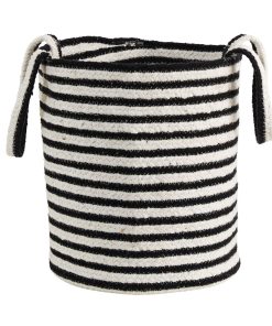 Nearly Natural 13 Striped Boho Handwoven Cotton Basket With Handles