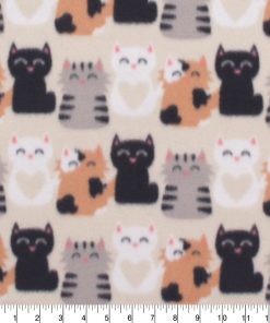 Heart Cats Blizzard Fleece Fabric