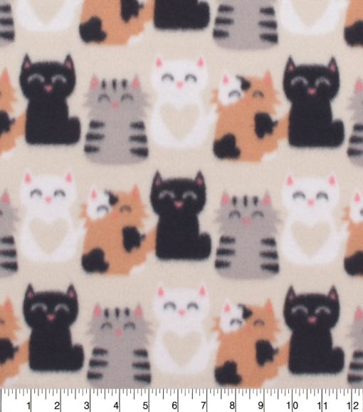 Heart Cats Blizzard Fleece Fabric