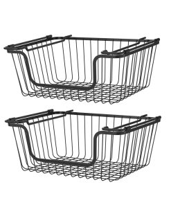 Oceanstar 14 x 10 Black Stackable Metal Wire Storage Baskets 2pk