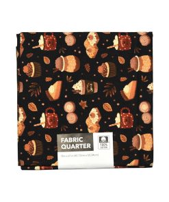 18 x 21 Fun Fall Foods On Navy Cotton Fabric Quarter 1pc