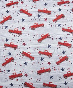 Vintage Truck On Woodgrain Patriotic Cotton Fabric