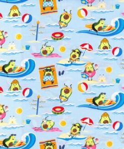 Fabric TraditionsAvocados At The Beach On Blue Novelty Cotton Fabric