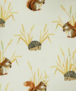 Squirrels   Hedgehogs on Yellow Anti Pill Fleece Fabric