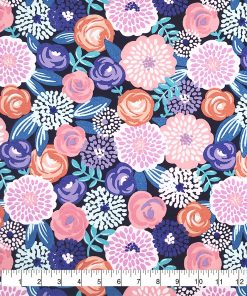 Modern Floral Navy Super Snuggle Flannel Fabric