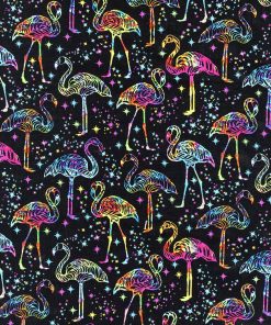 Black Multi Bright Flamingos Novelty Cotton Fabric