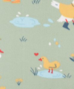 Playing in the Rain on Green Blizzard Fleece Fabric