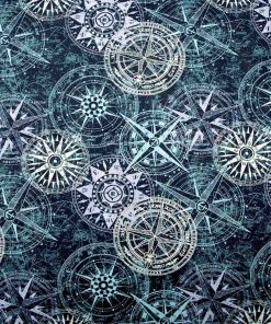 Compasses Teal Cream Novelty Cotton Fabric