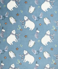 Winter Polar Bears on Blue Anti Pill Fleece Fabric