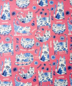 Pink Porcelain Print Cats Super Snuggle Flannel Fabric