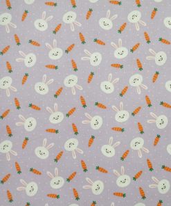 Bunny   Carrots on Purple Easter Cotton Fabric