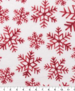 Red Snowflakes on White Anti Pill Fleece Fabric