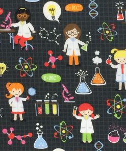 Novelty Cotton Fabric 44 Girl Science on Black