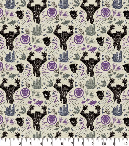 Black Panther Linocut Attack Cotton Fabric