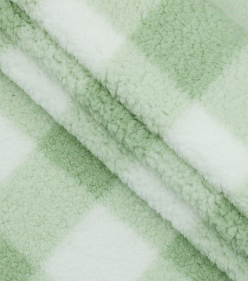 Light Green Gingham Sherpa Fleece Fabric - Image 2