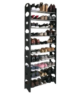 Simplify 61 Black 30 Pair Stackable Shoe Rack