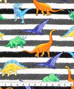 Sketched Dinos On Stripes Super Snuggle Flannel Fabric