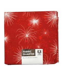 Packed White Fireworks On Red Cotton Fabric Quarter