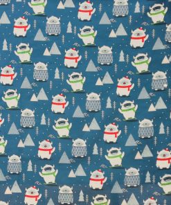 Yeti on Blue Novelty Christmas Cotton Fabric