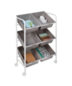Honey Can Do 24 x 34 Gray   White 6 Bin Rolling Storage   Craft Cart