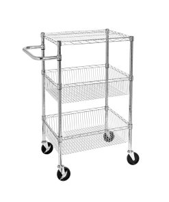 Honey Can Do 18 x 40 Steel Silver Chrome 3 Shelf Rolling Utility Cart