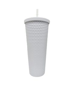24oz White Textured Tumbler With Straw by Happy