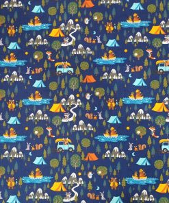 Camp on Blue Novelty Cotton Fabric by POP!