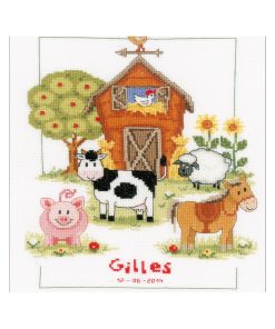 Vervaco 9 x 11.5 At the Farm Record Counted Cross Stitch Kit