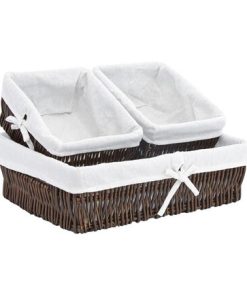3pc Warm Walnut Woven Willow Baskets by Place   Time