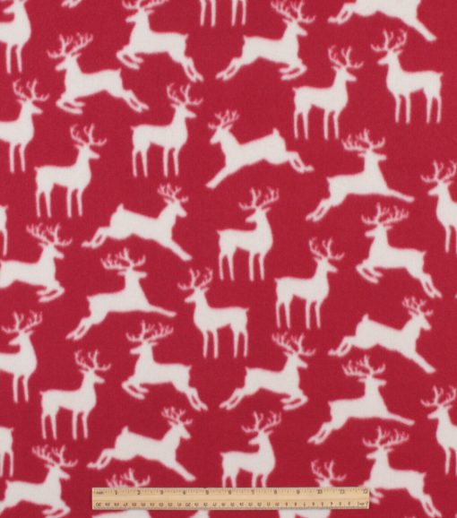 Deer on Red Blizzard Fleece Fabric - Image 2