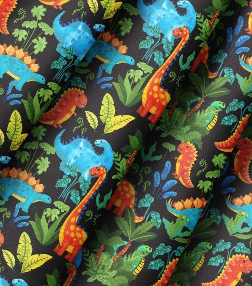 Dinosaurs on Black Novelty Cotton Fabric - Image 3
