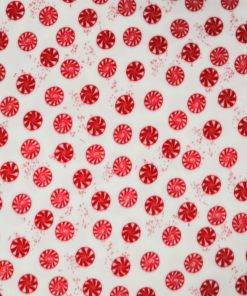 Red Peppermints on White Anti Pill Fleece Fabric